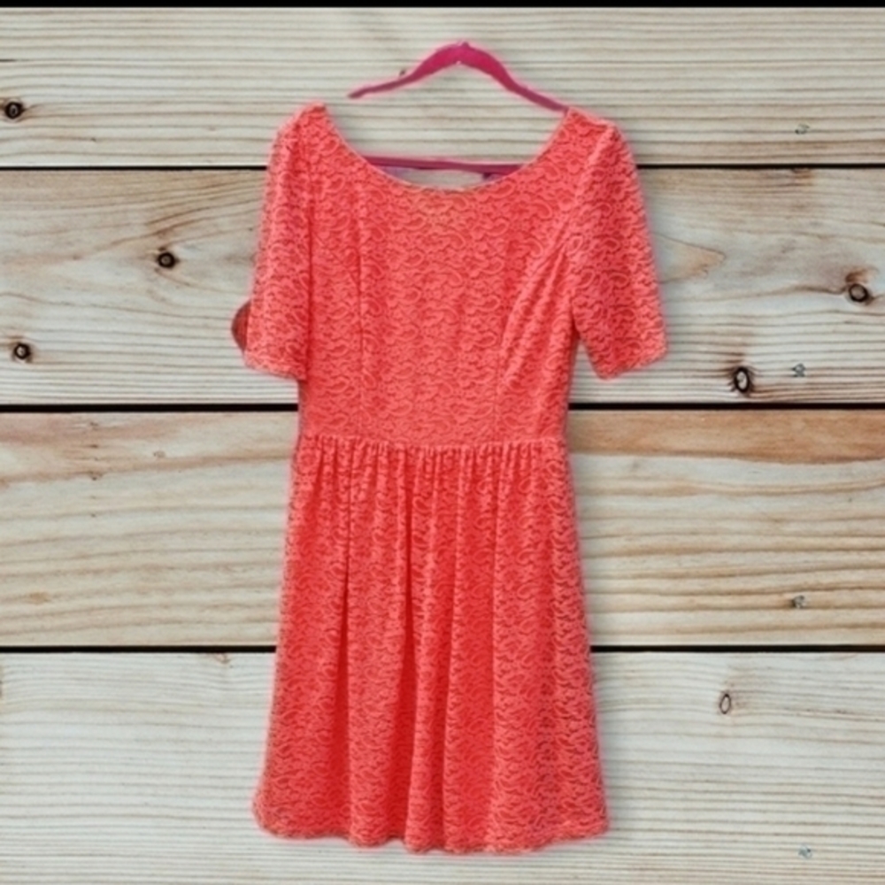 Jessica Simpson Coral Scoop Lace Mini Cocktail Dress Size 10 - Picture 2 of 11
